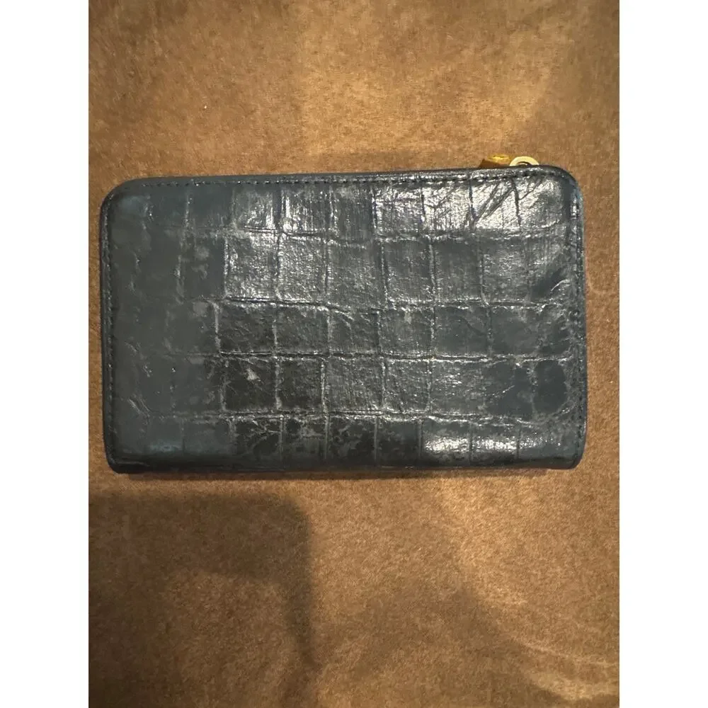 Miu Miu Croc-Embossed Leather Continental Wallet Black w Gold Hardward